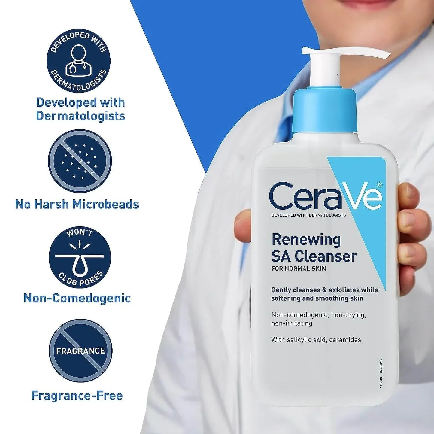 CeraVe Renewing SA Cleanser – Salicylic Acid Exfoliating Face & Body Wash for Smooth, Bump-Free Skin (237ml)